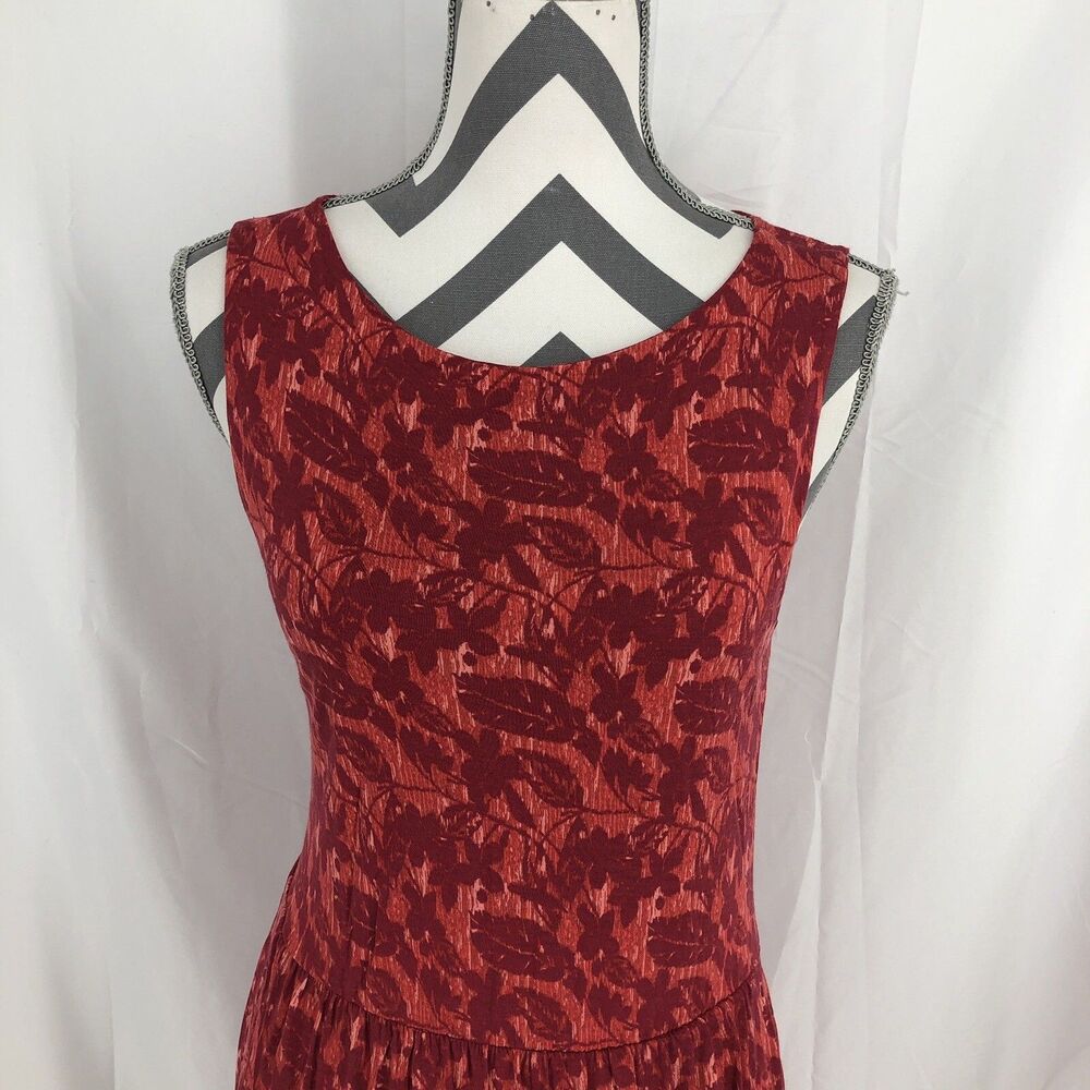 Joe Fresh Red Floral Sleeveless Midi A-Line Drop Waist Dress Small NWT